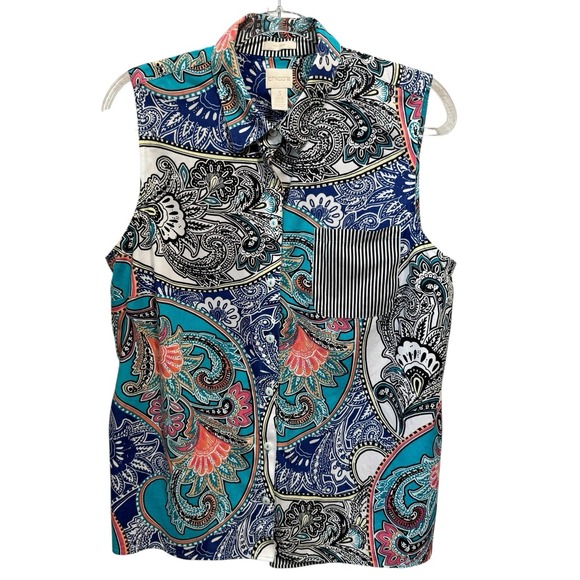CHICO'S Size‎ 3 US XL Sleeveless No Iron Boho Button Front Blouse Top - Picture 1 of 10